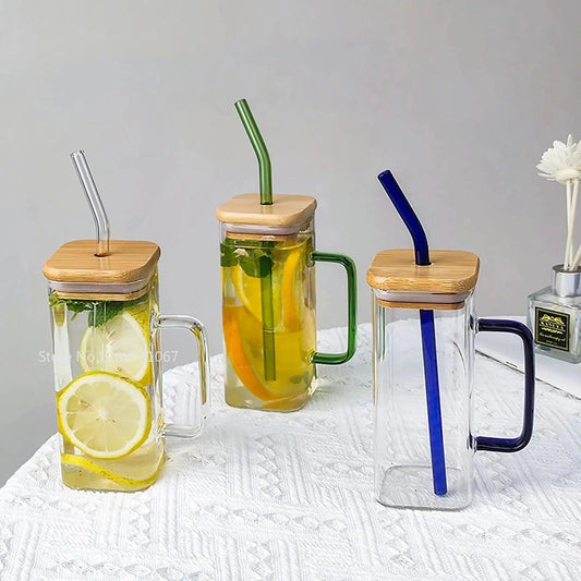 Glass Cup with Bamboo Lid (450ml)