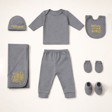 Newborn Baby 8Pcs Gift Set Welcome To World Grey -Oolaa - Oolaa