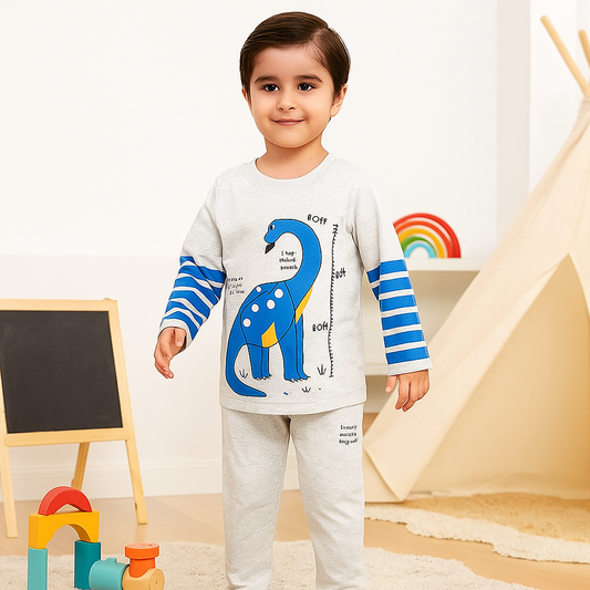 Pajama Set Dinosaur Grey And Blue - Sunshine