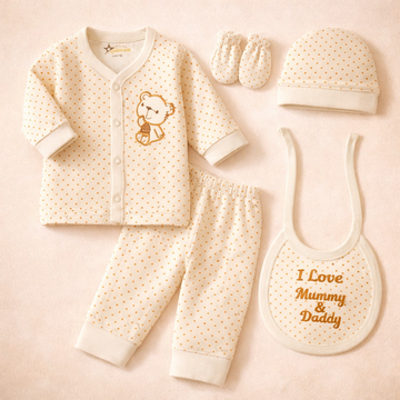 Newborn Baby 5Pcs Gift Set Polka Dots Beige - Sunshine