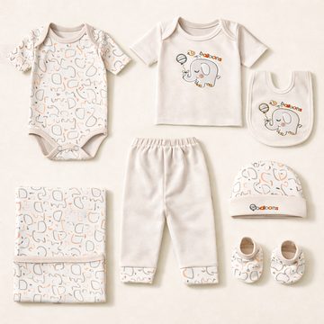 Newborn Baby 8Pcs Cotton Gift Set Elephant Grey - Sunshine