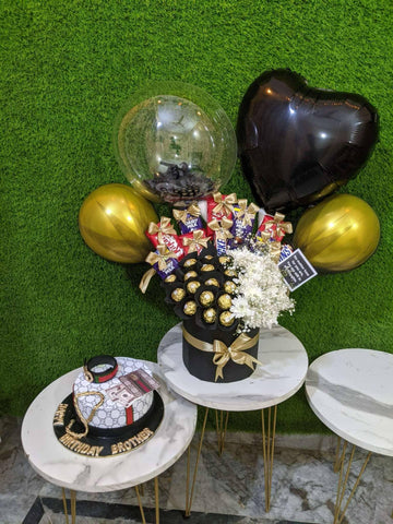 King's Ultimate Luxury Balloon Box – Premium Chocolates, Flowers & Cake for Him