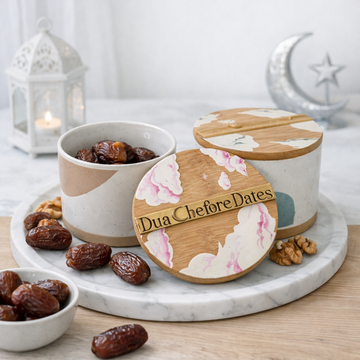 Ramadan Dua Before Dates Ceramic Jar with Wooden Lid